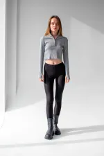 Ankle Detail Zip-Up Crop Blouse