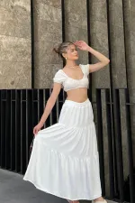 Pleated Layered Maxi Skirt