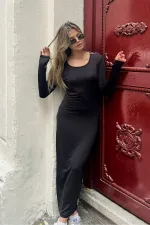 Polyamide Long-Sleeve Maxi Dress