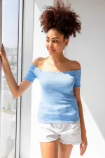 Örme Carmen Yaka Crop Bluz