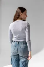 Chemisier côtelé à manches longues, t-shirt court en maille