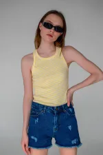 Çizgili Fitilli Halter Yaka Kolsuz Atlet