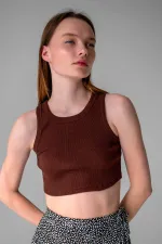 Fitilli Süper Crop Halter Yaka Örme Atlet