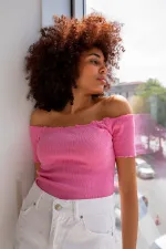 Örme Carmen Yaka Crop Bluz