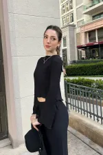 Crepe Fabric Pleated Set with Back Detail