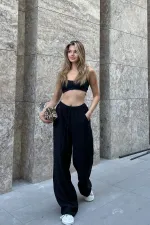 Linen Blend Loose Fit Trousers