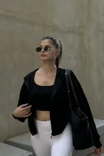 Hooded Zip-Up Crop Sweatshirt