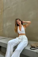 Linen Blend Loose Fit Trousers