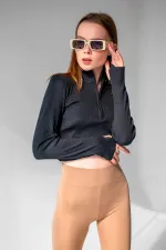 Ankle Detail Zip-Up Crop Blouse