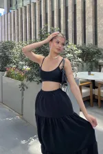 Pleated Layered Maxi Skirt