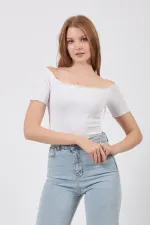 Örme Carmen Yaka Crop Bluz