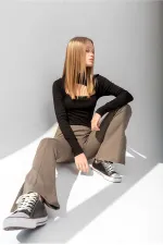 Black Ribbed Turtleneck Blouse