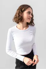 Uzun Kollu Fitilli Bluz Crop Örme T-shirt