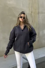 Zip-up Brushed Oversize Sweatshirt