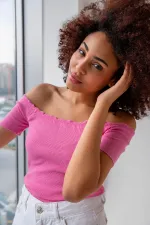 Örme Carmen Yaka Crop Bluz