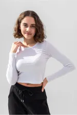 Uzun Kollu Fitilli Bluz Crop Örme T-shirt