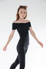 Örme Carmen Yaka Crop Bluz