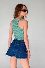 Çizgili Fitilli Halter Yaka Kolsuz Atlet