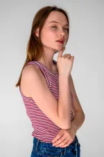 Çizgili Fitilli Halter Yaka Kolsuz Atlet