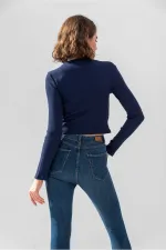 Uzun Kollu Fitilli Bluz Crop Örme T-shirt