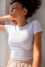 T-shirt basique à col rond côtelé