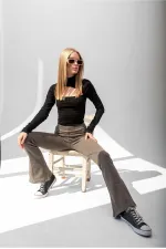 Black Ribbed Turtleneck Blouse