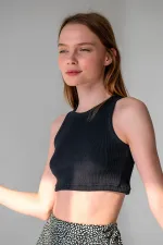 Ribbed Super Crop Halter Neck Knitted Tank Top