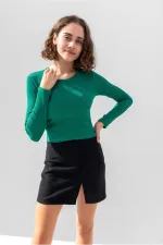 Uzun Kollu Fitilli Bluz Crop Örme T-shirt