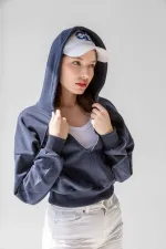 Hooded V-Neck Crop Sweatshirt with Thick Fleece Lining