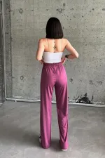 High-Waisted Sweatpants with Slits and Lycra