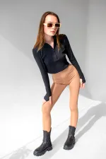 Ankle Detail Zip-Up Crop Blouse