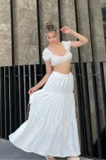 Pleated Layered Maxi Skirt