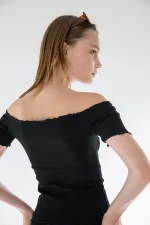 Örme Carmen Yaka Crop Bluz