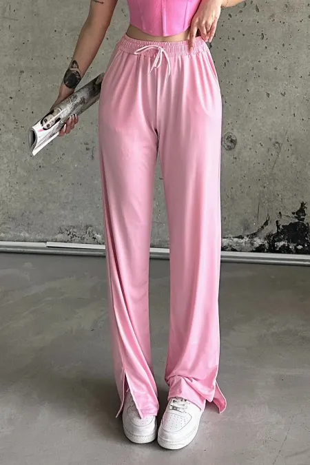 Pantalon de survêtement taille haute en lycra avec fente