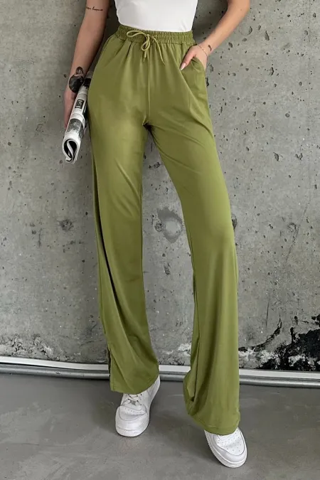 Pantalon de survêtement taille haute en lycra avec fente