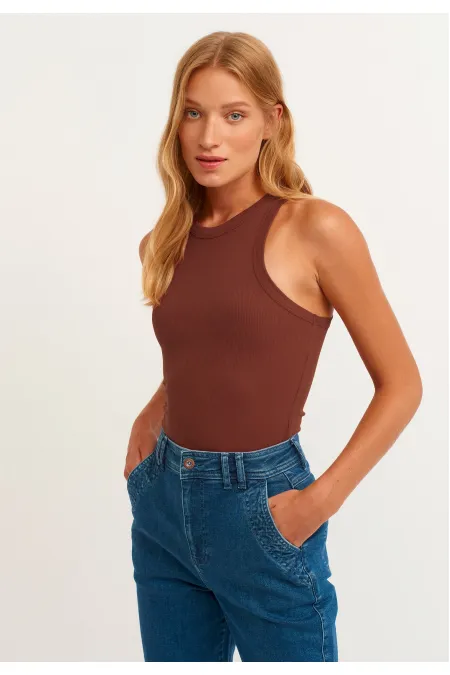 Ribbed Halter Neck Knitted Tank Top