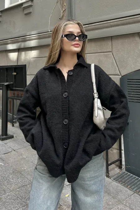 Buttoned Polo Neck Knitwear Cardigan