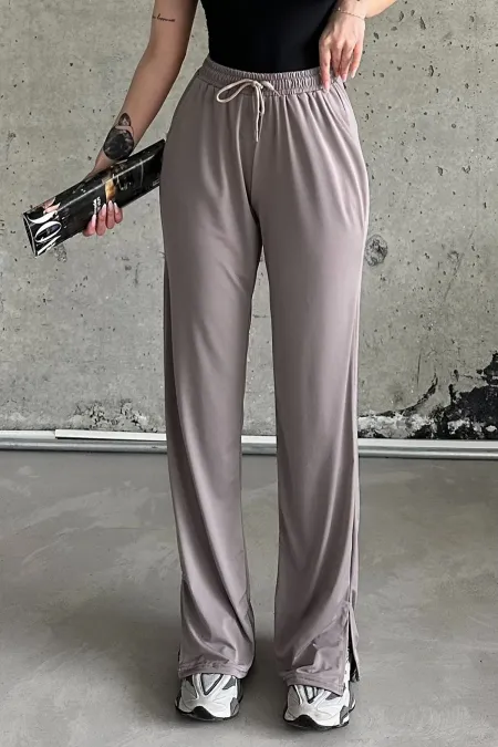 Pantalon de survêtement taille haute en lycra avec fente