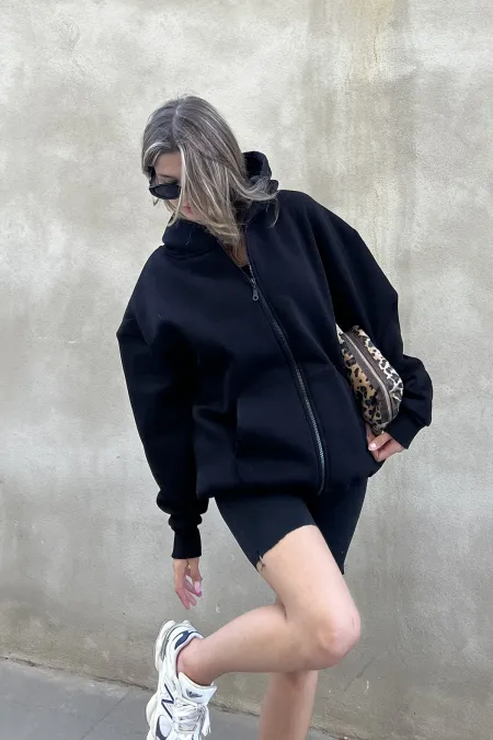 Zip-up Brushed Oversize Sweatshirt