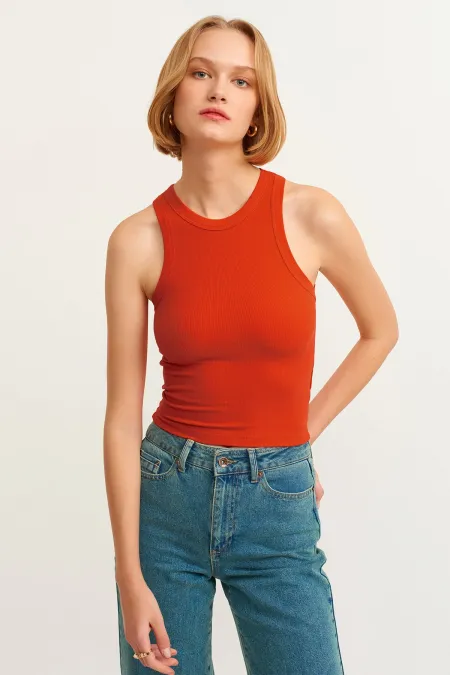 Ribbed Halter Neck Knitted Tank Top