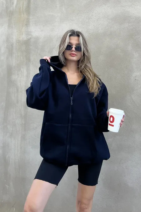 Zip-up Brushed Oversize Sweatshirt