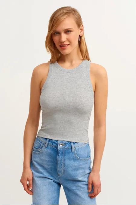 Ribbed Halter Neck Knitted Tank Top
