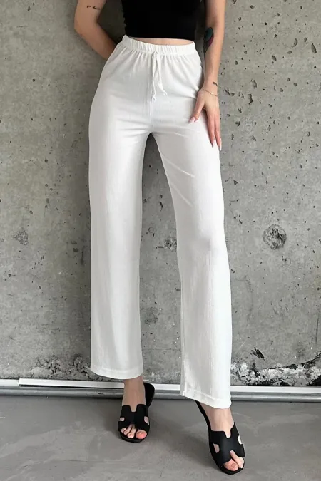 Pantalon taille haute en tissu gant élastiqué