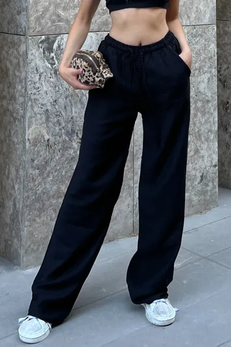 Linen Blend Loose Fit Trousers