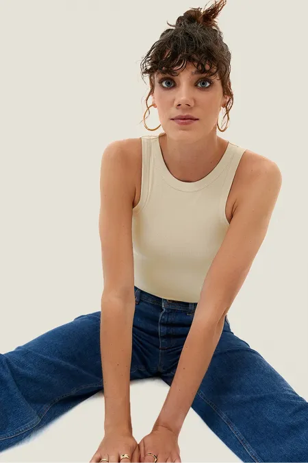 Ribbed Halter Neck Knitted Tank Top