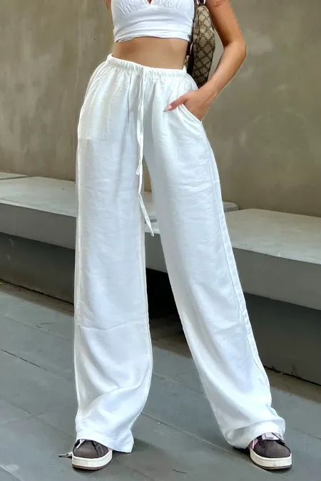 Linen Blend Loose Fit Trousers