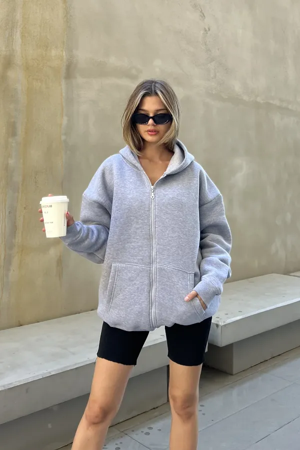 Zip-up Brushed Oversize Sweatshirt
