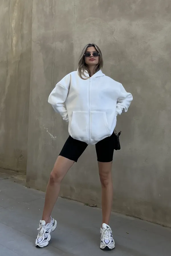 Zip-up Brushed Oversize Sweatshirt