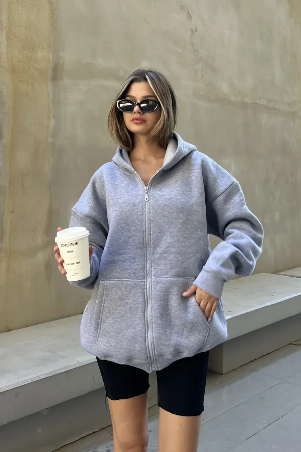 Zip-up Brushed Oversize Sweatshirt