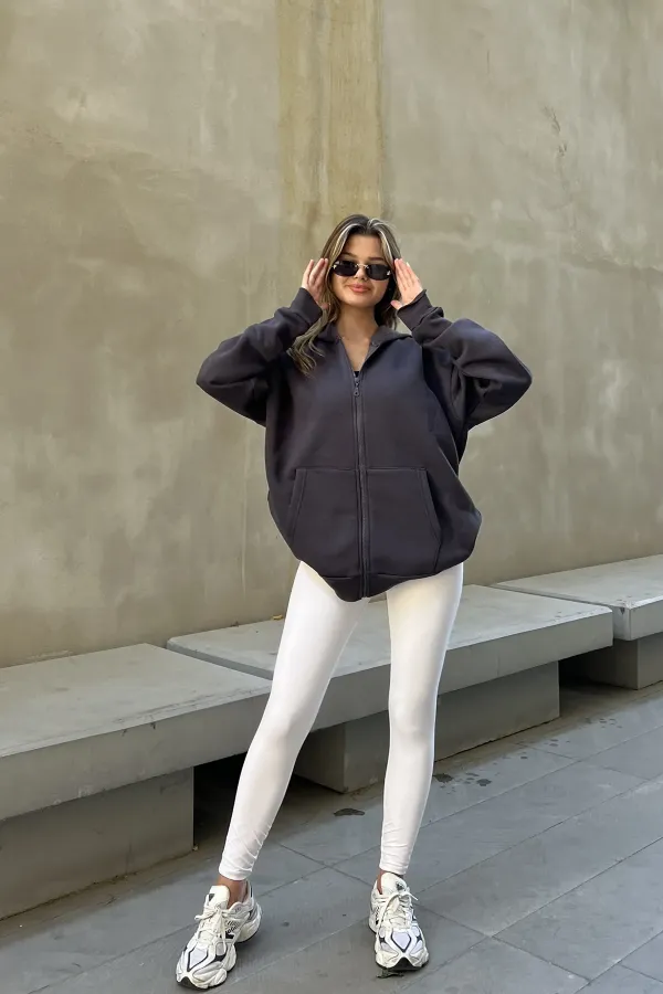 Zip-up Brushed Oversize Sweatshirt